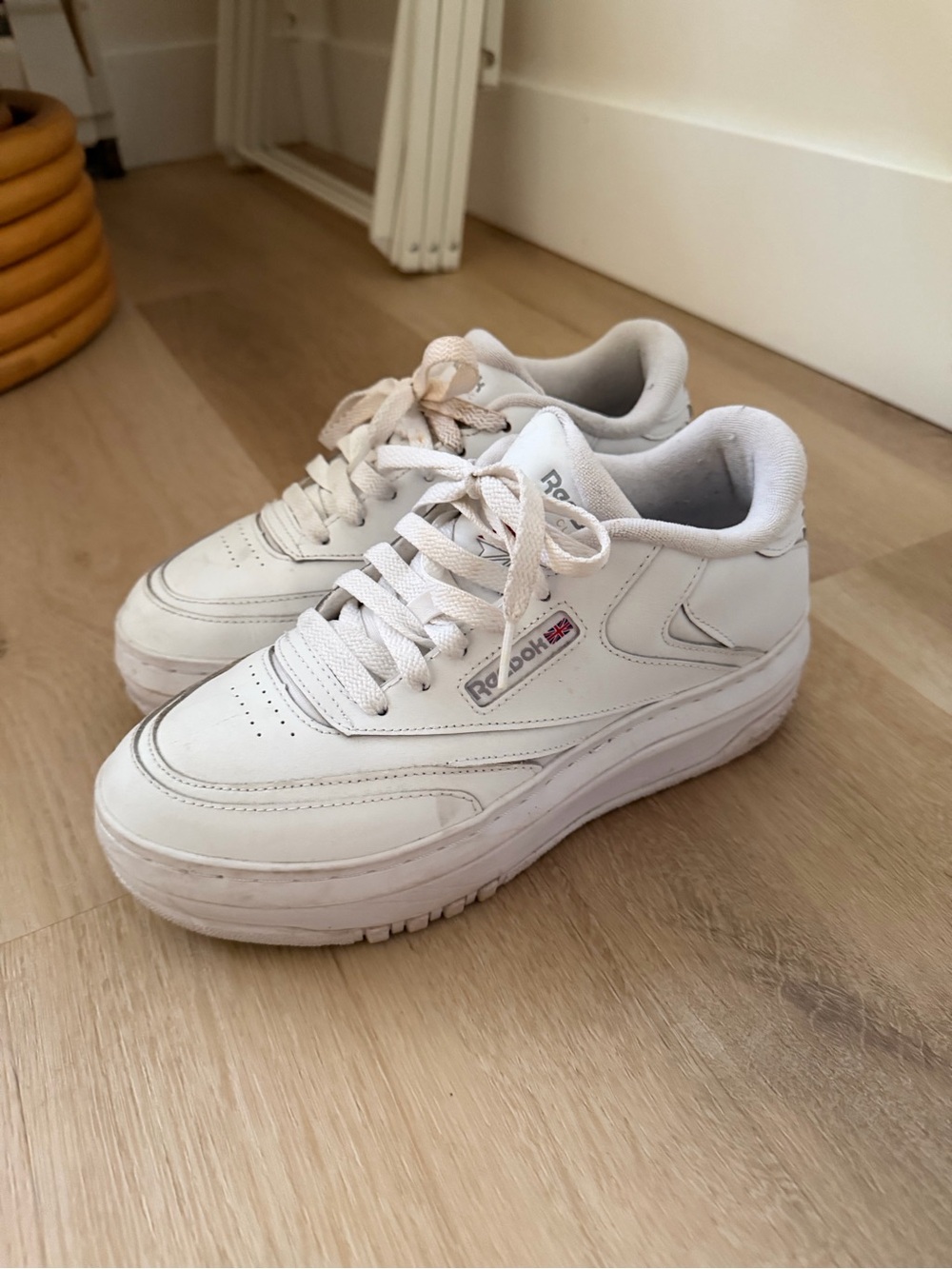 Reebok  White Leather Platform Sneakers